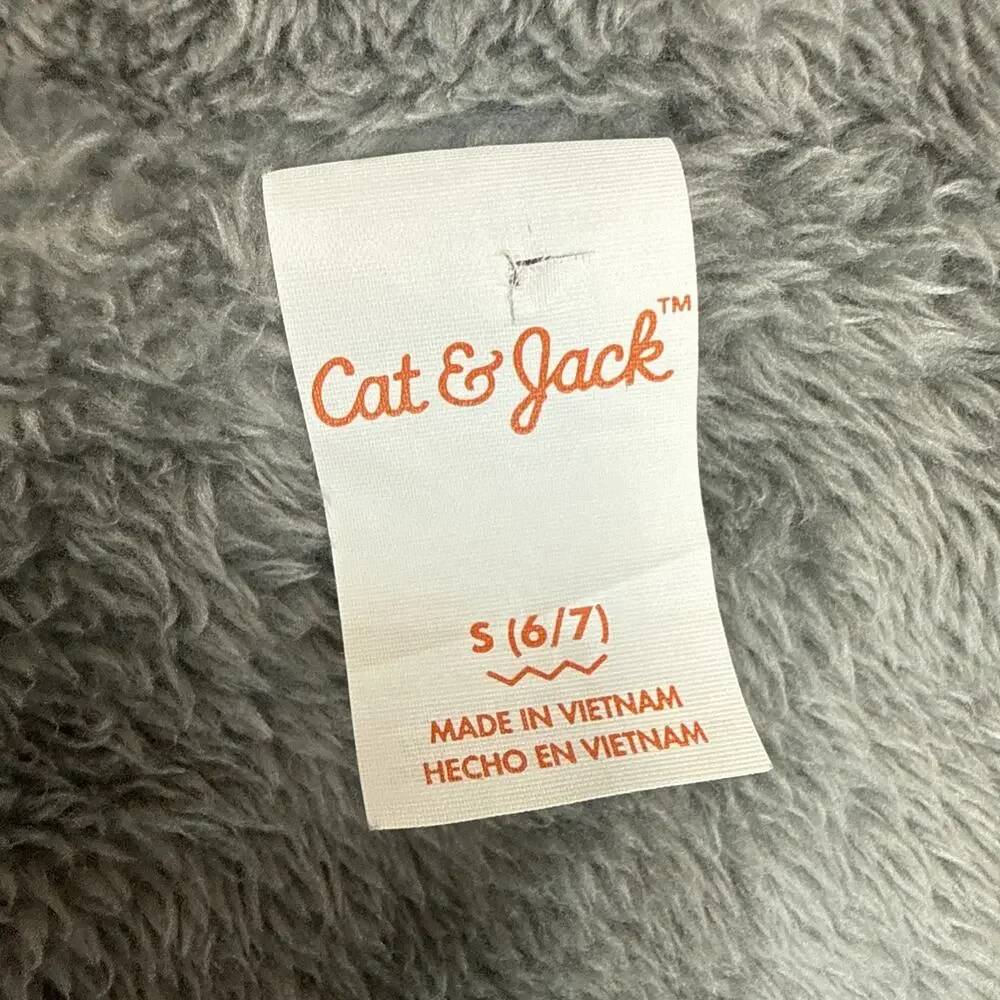 Cat & Jack Boys Black Quilted Puffer Jacket Hooded Fleece Lined Size S (6/7)